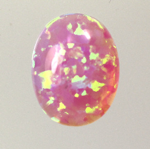 Lab Created Opal:  Oval Cabochon Salmon Pink (k-10) Lab Created Opal