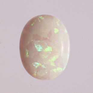 Lab Created Opal:  Oval Cabochon White Pink (k-21) Lab Created Opal